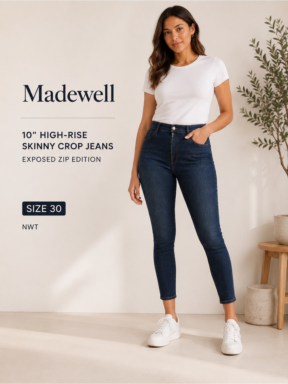 Madewell 10" High-Rise Skinny Crop Jeans in Macarthur Wash‎ Exposed Zip Edition